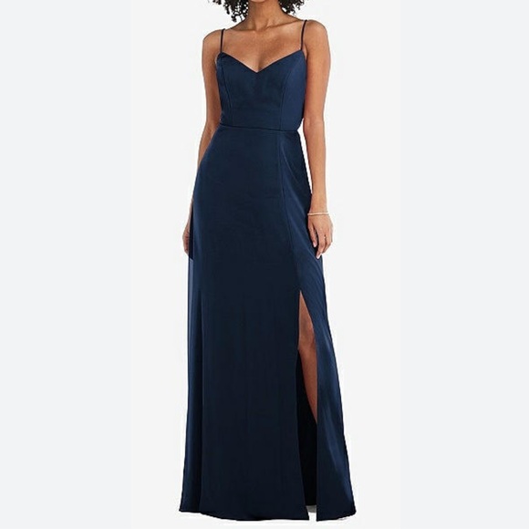 After Six Chiffon Bridesmaid Dress Size 4 In Midnight  Slit Sleeveless Tie Back - Picture 15 of 15